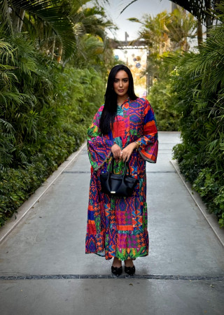 Long Bohemian Linen Dress with Vibrant Colors