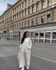 Casual dress with long sleeves in pink linen