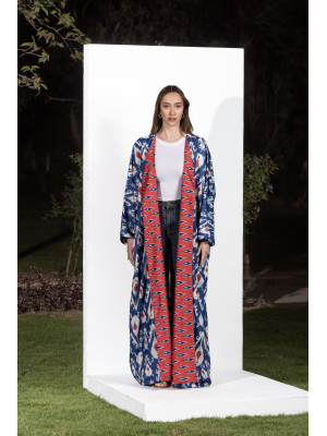 Long Linen Cardigan with Elegant Patterns