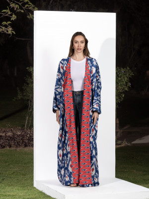 Long Linen Cardigan with Elegant Patterns