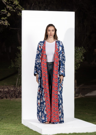 Long Linen Cardigan with Elegant Patterns