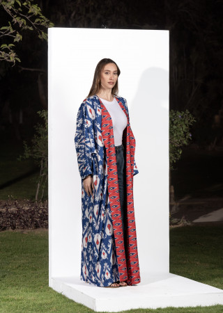 Long Linen Cardigan with Elegant Patterns