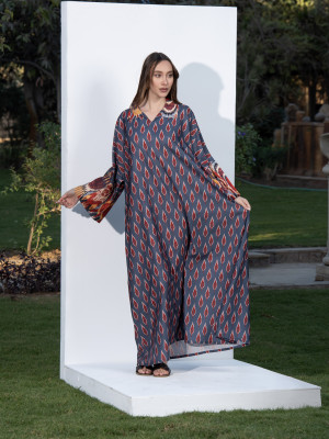 Long Printed Linen kaftan with Vibrant Colors