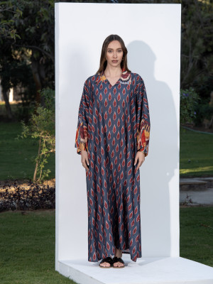 Long Printed Linen kaftan with Vibrant Colors