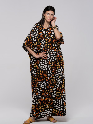 Long Linen Dress with Colorful Patterns