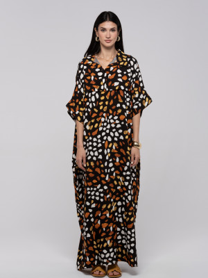 Long Linen Dress with Colorful Patterns