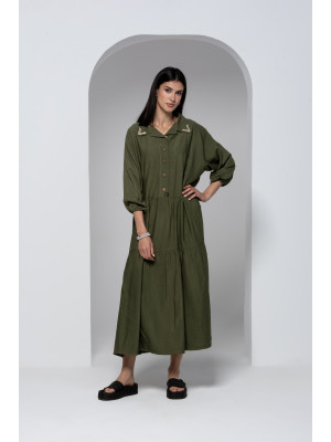 Short Linen Dress with 3/4 Sleeves