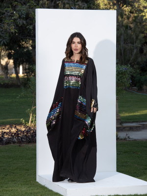 Long Linen kaftan with Colorful Pattern