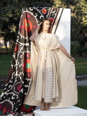 Long Linen kaftan with Cape