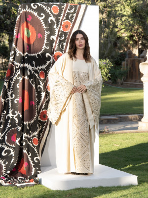 Long Linen kaftan with Wide Sleeves