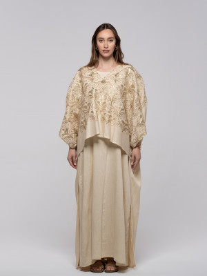Long Linen kaftan with Floral Patterns