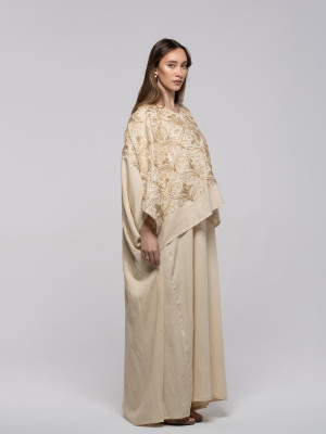 Long Linen kaftan with Floral Patterns