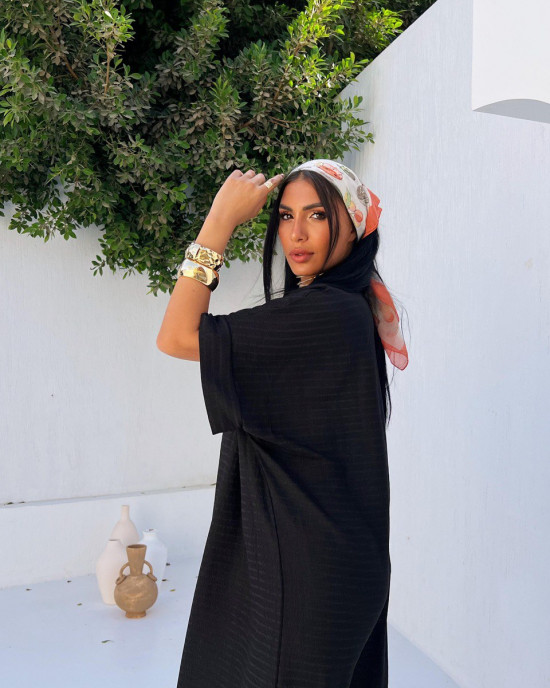 Wide White Linen Dress with Short Sleeves