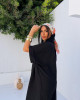 Wide White Linen Dress with Short Sleeves