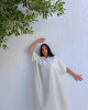 Wide White Linen Dress with Short Sleeves