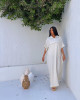 Wide White Linen Dress with Short Sleeves