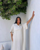 Wide White Linen Dress with Short Sleeves