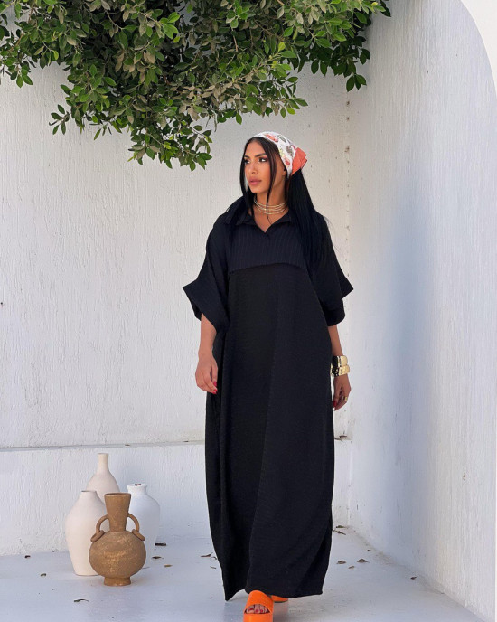 Wide White Linen Dress with Short Sleeves
