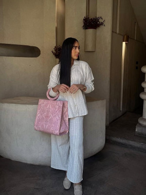 Wide White Linen Set with Long Sleeves Wide White Linen Set with Long Sleeves