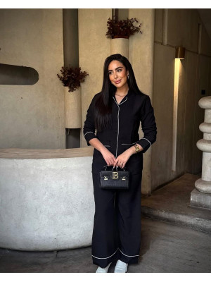 Wide Beige Linen Set with Long Sleeves