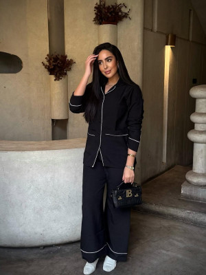 Wide Beige Linen Set with Long Sleeves