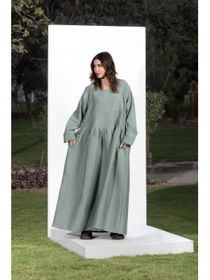 Light Green Quilted Long Dress Long Sleeves Light Green Quilted Long Dress Long Sleeves