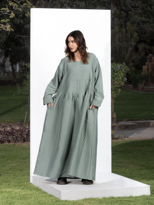 Light Green Quilted Long Dress Long Sleeves