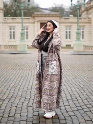 Light brown merino wool coat with hood