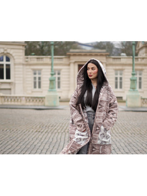 Light brown merino wool coat with hood