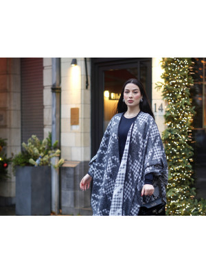 Elegant Cashmere Wool Floral Cape