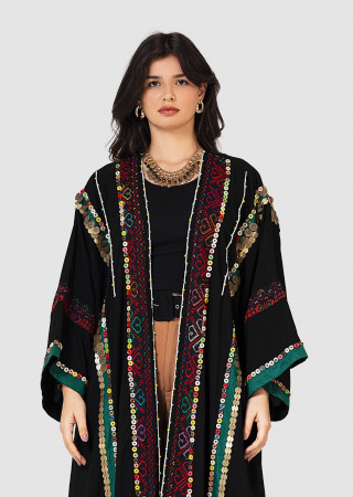 Embroidered hand made crepe Cardigan 
