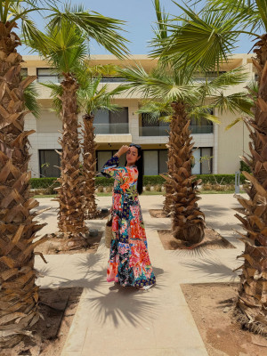 Maxi Linen Dress with Tropical Floral Prints Maxi Linen Dress with Tropical Floral Prints