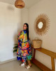 Mid-Length Linen Dress with Vibrant Artistic Prints Mid-Length Linen Dress with Vibrant Artistic Prints