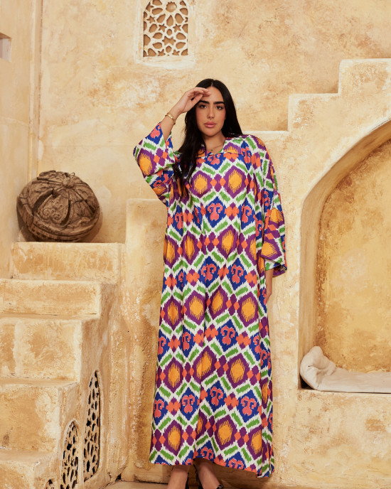 Long Floral kaftan with Bright Colors Long Floral kaftan with Bright Colors
