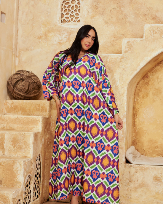 Long Floral kaftan with Bright Colors Long Floral kaftan with Bright Colors
