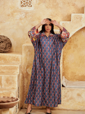 Long Printed Linen kaftan with Vibrant Colors