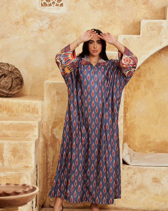 Long Printed Linen kaftan with Vibrant Colors
