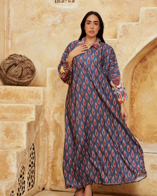 Long Printed Linen kaftan with Vibrant Colors