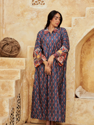 Long Printed Linen kaftan with Vibrant Colors