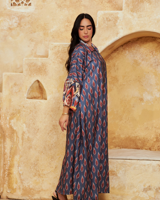 Long Printed Linen kaftan with Vibrant Colors