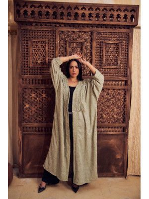 Luxurious Open Linen Cardigan with Elegant Embroidery