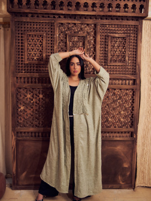 Luxurious Open Linen Cardigan with Elegant Embroidery
