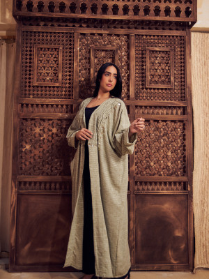 Luxurious Open Linen Cardigan with Elegant Embroidery