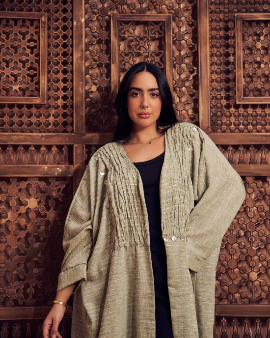 Luxurious Open Linen Cardigan with Elegant Embroidery