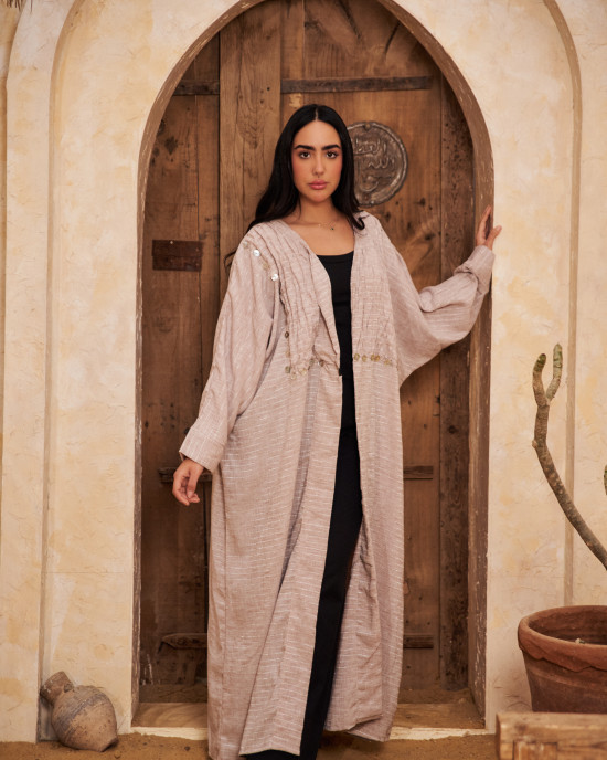 Luxurious Open Linen Cardigan with Elegant Embroidery