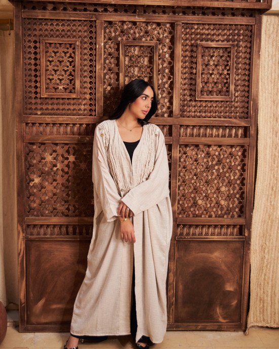 Luxurious Open Linen Cardigan with Elegant Embroidery
