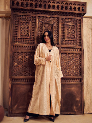 Shiny Beige Long Women's Satin Cardigan