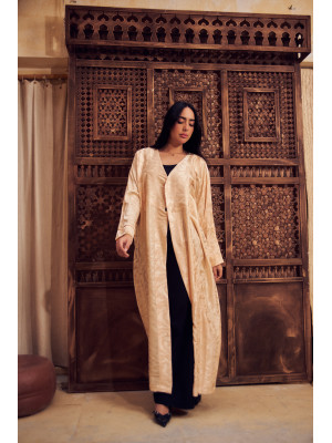 Shiny Beige Long Women's Satin Cardigan Shiny Beige Long Women's Satin Cardigan