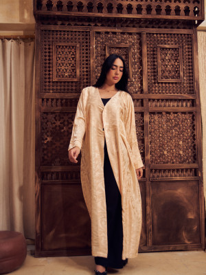 Shiny Beige Long Women's Satin Cardigan