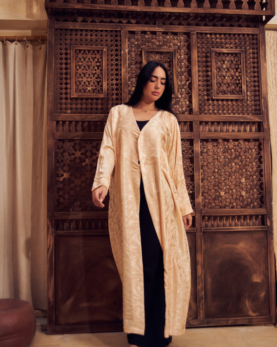 Shiny Beige Long Women's Satin Cardigan Shiny Beige Long Women's Satin Cardigan